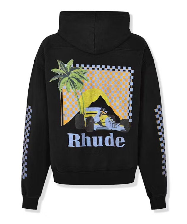 Rhude Moonlight Tropics Print Oversized Vintage Hoodie Black