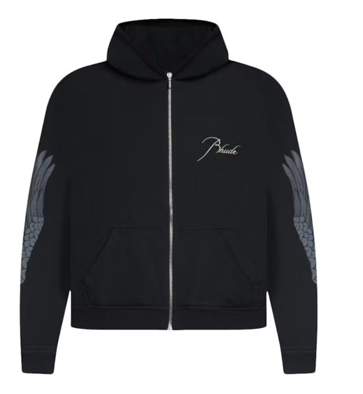 Rhude Full Zip Wing Hoodie Black