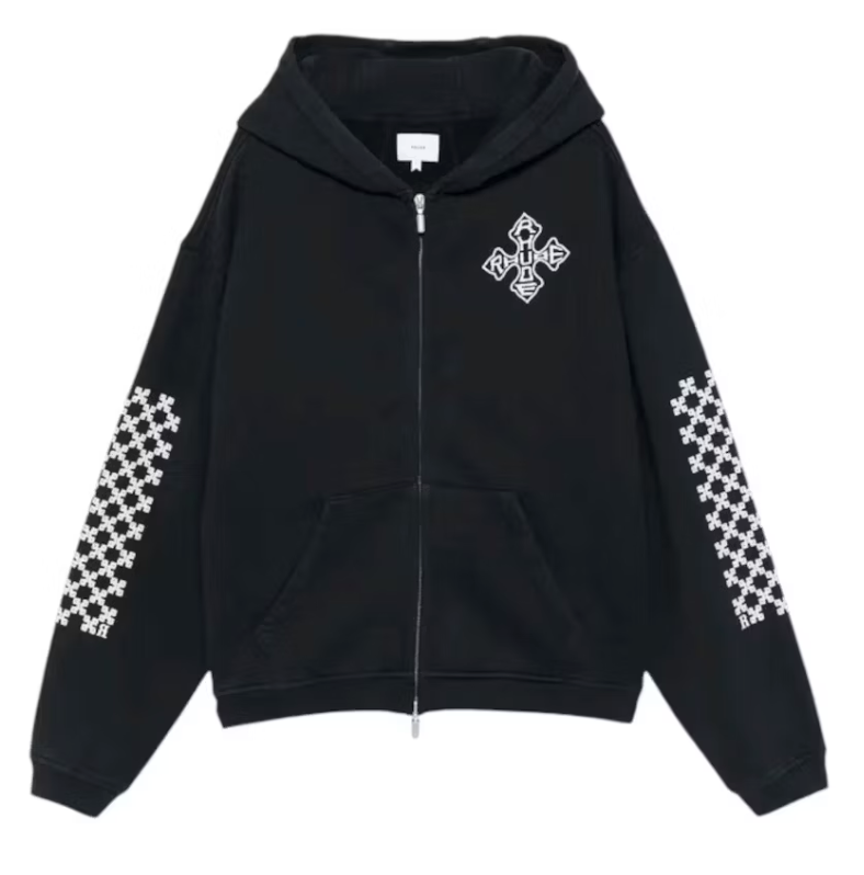 Rhude Cross Logo Zip-Up Hoodie Black
