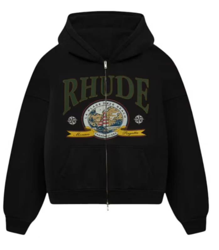 Rhude Monaco Regatta Full Zip Hoodie Vintage Black