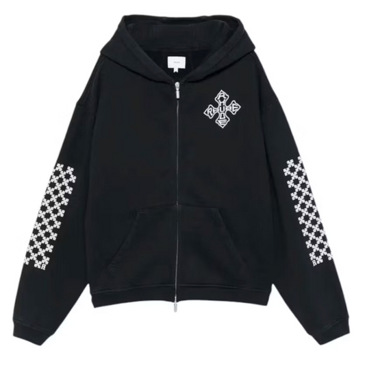 Rhude Cross Logo Zip-Up Hoodie Black