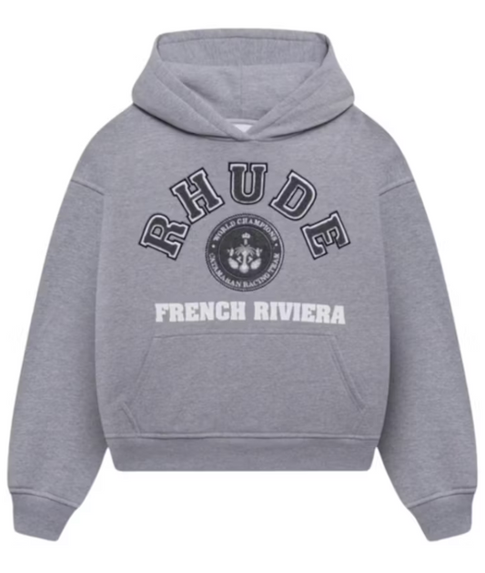 Rhude French Riviera Patch Hoodie Heather Grey
