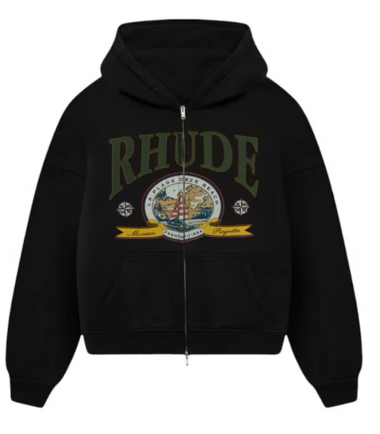 Rhude Monaco Regatta Full Zip Hoodie Vintage Black